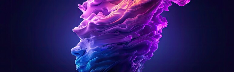 Obraz premium Abstract artwork showcasing a digital rendering of a face formed from swirling vibrant colored smoke against a dark background.