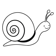 a snail with a spiral shell crawling forward line art vector illustration