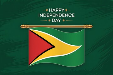 Happy Guyana Independence Day Celebrate freedom with the waving Guyanese flag Gold accents green background