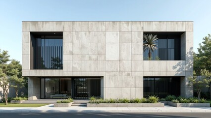 Fototapeta premium Modern Concrete House Exterior. Minimalist Residential Architecture. Luxury Villa with a Concrete Facade