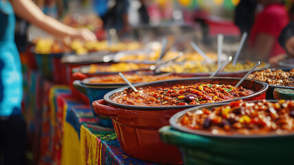 A Colorful and Lively Chili Cook-Off Event with People Enjoying Spicy Chili Bowls