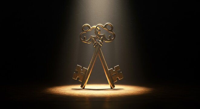 Two golden keys intertwined, symbolizing security, access, and mysteries unlocked