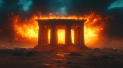 Fototapeta premium Ancient ruins ablaze