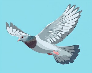 A graceful dove in flight against a light blue sky