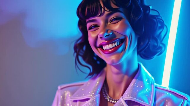 Portrait of a beautiful smiling brunette woman in a vintage look