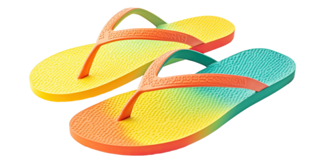 Bright flip-flops with textured rubber soles isolated on white transparent background