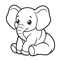 a cute baby elephant sitting with its trunk curled