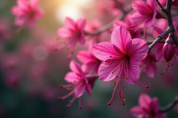 Obraz premium Fuchsia blossoms, dense repeating motif, soft focus, petals, background, print