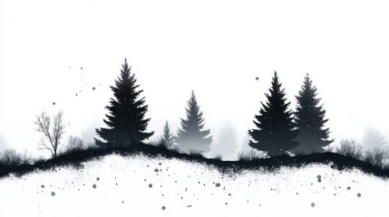 Obraz premium Silhouetted Evergreens in a Snowy Winter Landscape