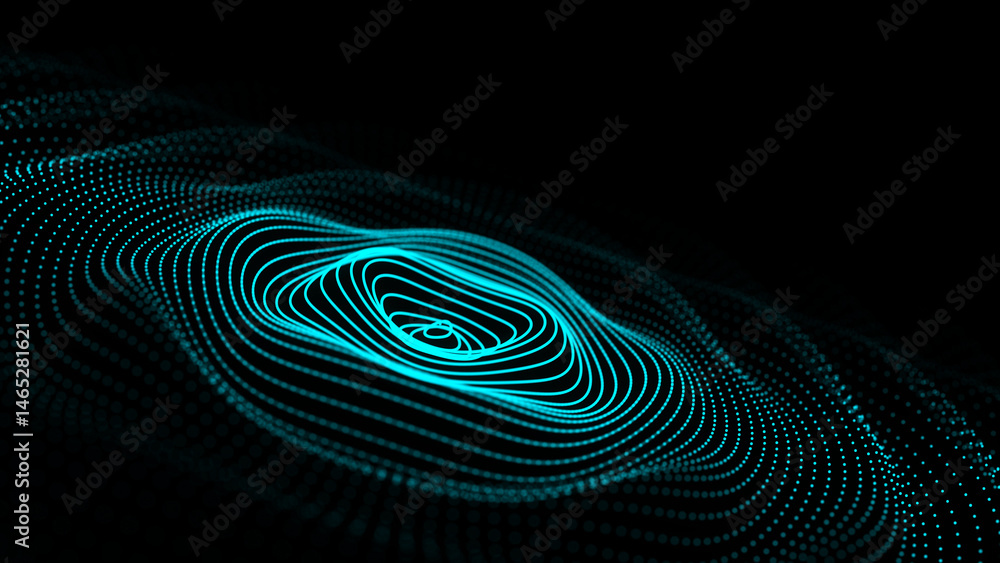 Poster futuristic blue sound or pulse wave texture. portal grid, circle warm hole frame. background for ban