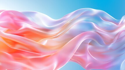 Flowing Fabric with Gradient Colors and Soft Waves on Blue Backdrop