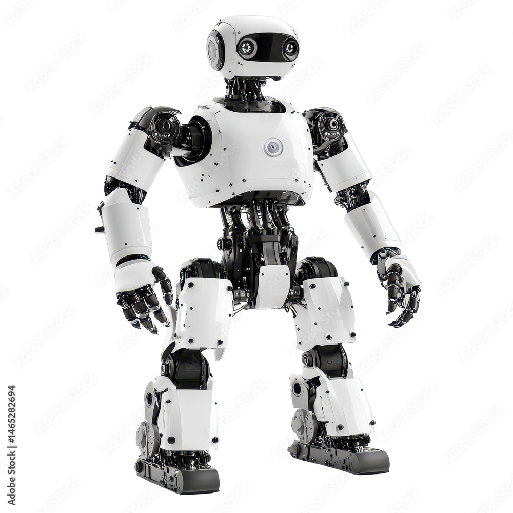 Poster humanoid robot isolated on transparent background .