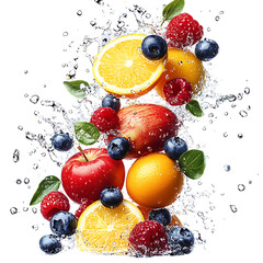 Radiant Fresh Fusion IV Creative Blend of Apple Citrus with Fruit and Water Splash Isolated on Transparent Background