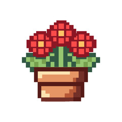 Pixel art flower pot with red flowers