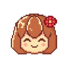 Pixel girl face with flower in hair