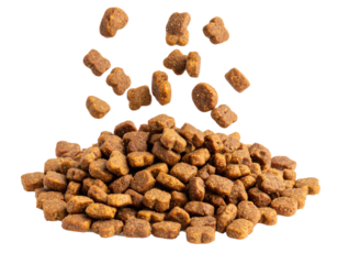 Hundefutter fallen auf einen Haufen isoliert auf weißen Hintergrund, Freisteller