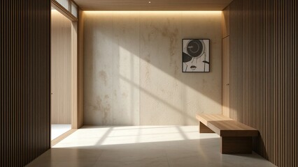 Minimalist Hallway in Sunlight. Modern Architectural Entryway. 