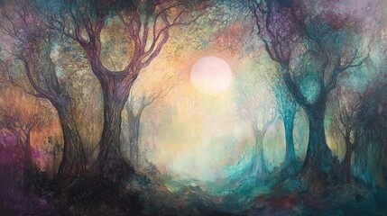 Fototapeta premium Enchanting moonlit forest scene