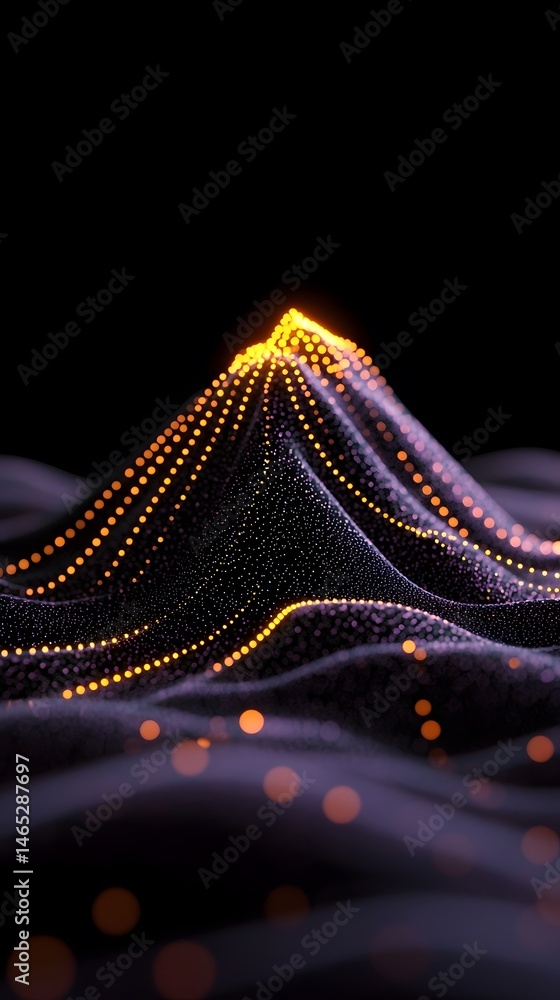 Poster glowing data points minimal line graph abstract mountain peak