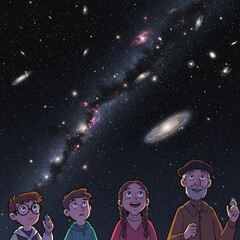 Naklejka premium Cosmic Family Gaze AI Generated