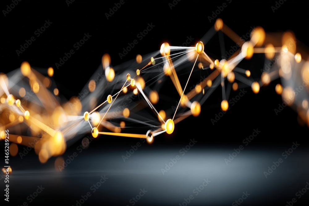 Poster abstract digital network with glowing nodes and connections.