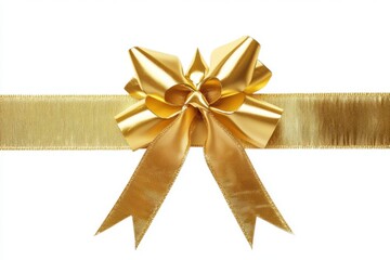 Fototapeta premium Golden ribbon and bow decoration on white background