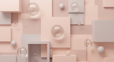 Abstract Pastel Geometric Shapes with Glass Spheres