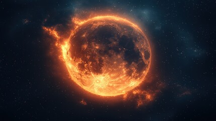 Obraz premium Fiery celestial sphere amidst a starlit cosmos