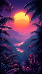 Tropical sunset valley river landscape