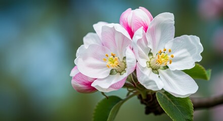 Obraz premium Delicate apple blossoms with soft pink and white petals in springtime