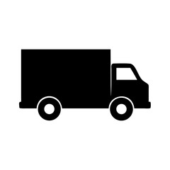 Black silhouette of delivery truck transport vehicle shipping cargo moving logistics service van