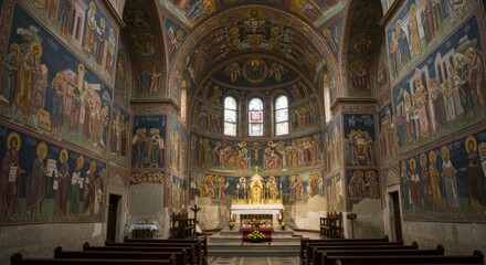 Obraz premium Exquisite Interior of Curtea de Arges Monastery Church with Frescoes