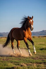 there is a horse that is running in the grass