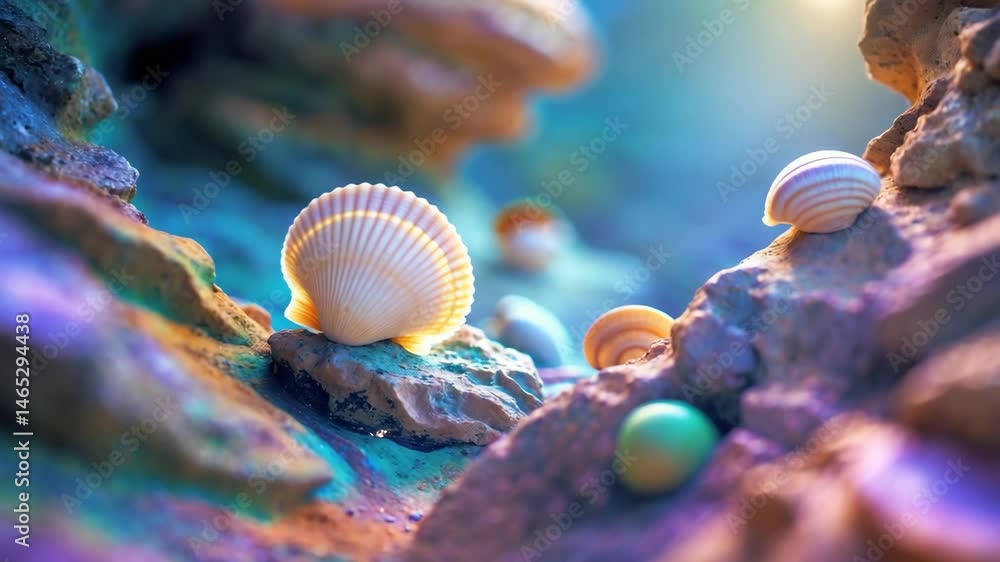 Poster background blur of shell and stone with a pop art aesthetic