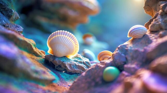 Background blur of shell and stone with a pop art aesthetic