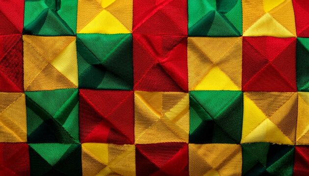 a vibrant african kente fabric texture background with bold geometric shapes in red yellow and green the rich patterns and traditional weaving techniques create an authentic cultural textile