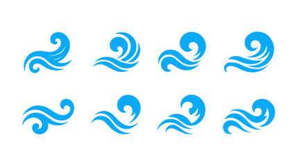 Fototapeta premium Blue Water Wave Set: A collection of stylized blue water wave icons, perfect for nautical themes, ocean designs, or any project needing a refreshing aquatic touch. 