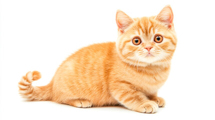 Obraz premium Cute orange British shorthair cat sitting, pet portrait on white background