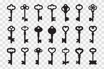 Collection of antique and vintage key silhouettes in a black design