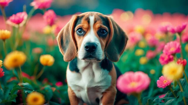 lovable beagle puppy in the foreground