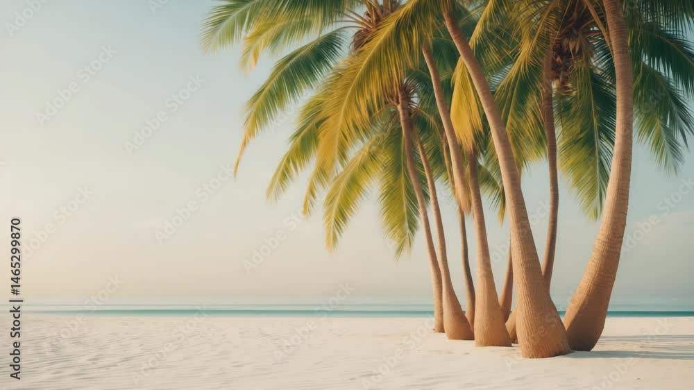 Poster stylish summer composition showcasing coconut trees set against scenery. simplistic summer theme. ar