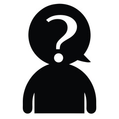 a minimalist black and white illustration of a human figure with a question mark over their head, digital art
