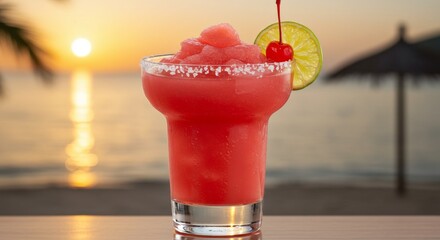 Frozen Red Cocktail at Sunset Beach