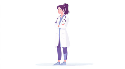 Obraz premium Female doctor in white coat with stethoscope, medical professional on white background