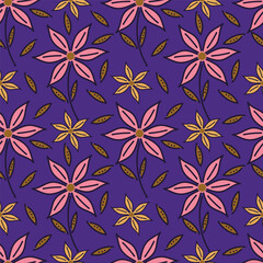Fototapeta premium Elegant trendy vector ditsy floral seamless pattern design of beautiful abstract flowers and leaves. Foliage repeat texture background. Suitable for wallpaper, surface printing and textile