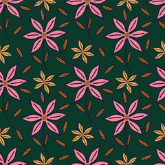 Elegant trendy vector ditsy floral seamless pattern design of beautiful abstract flowers and leaves. Foliage repeat texture background. Suitable for wallpaper, surface printing and textile