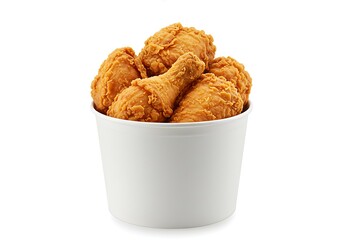 Bucket full of crispy fried chicken pieces d isolate on white background