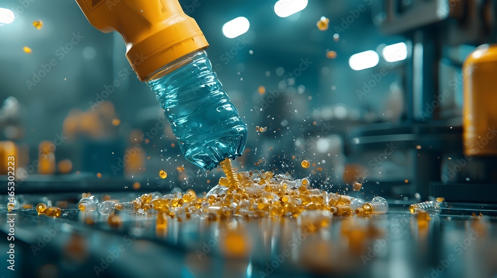 Poster a high tech recycling efficiently sorting and processing plastic bottles with advanced holographic c