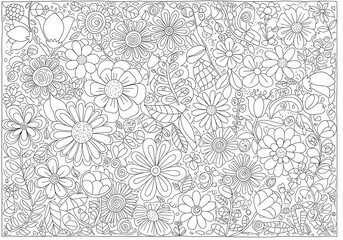 Floral Doodle Pattern, Black and White Coloring Page