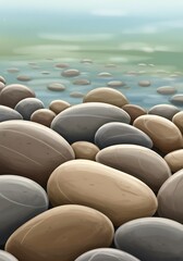 Fototapeta premium Smooth River Stones, Calm Water Background
